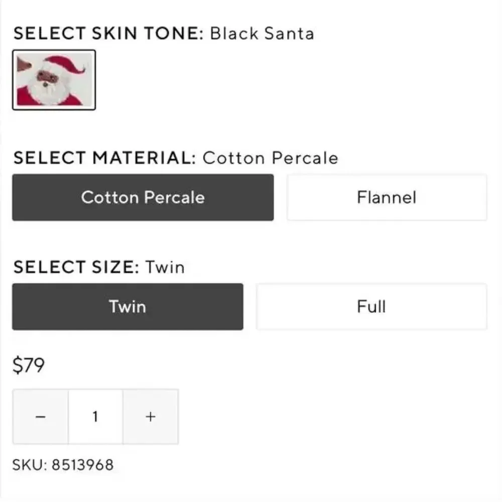 Pottery Barn Kids Heritage Black Santa Organic Twin Size Sheets